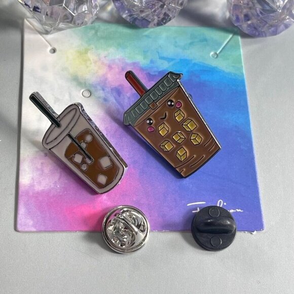 Coffee Ice Drink Lapel Pin Beverage Straw Badge Brooch Accessories Jewelry Pin - Picture 2 of 8